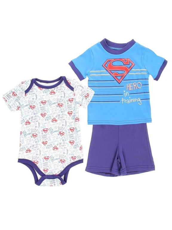 DC Comics Baby Boys' Superman Creeper, Tee and Shorts Set