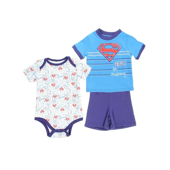 DC Comics Baby Boys' Superman Creeper, Tee and Shorts Set