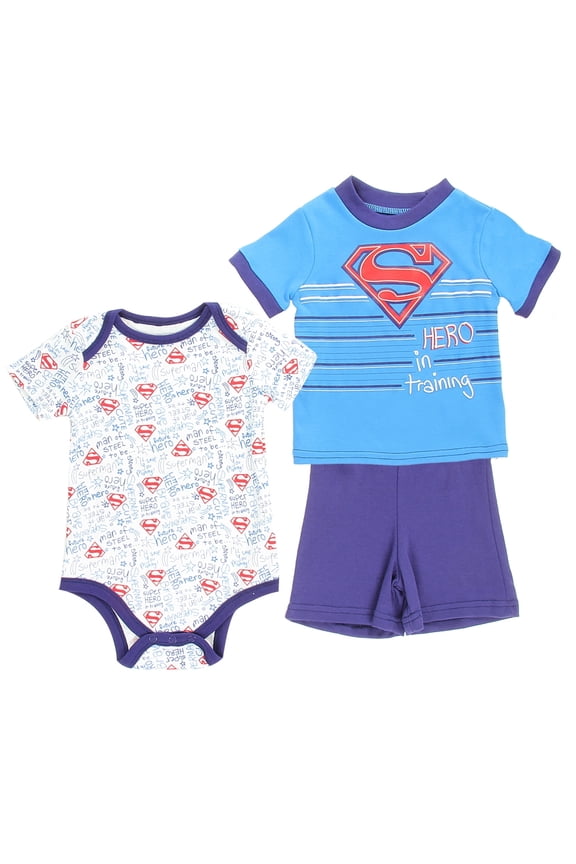 DC Comics Baby Boys' Superman Creeper, Tee and Shorts Set