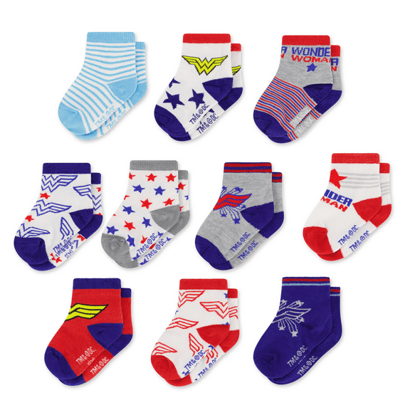 DC Comics Baby Boys’ and Girls’ Socks - 12 Pack Batman, Wonder Woman, Superman, Justice League (0-24M)