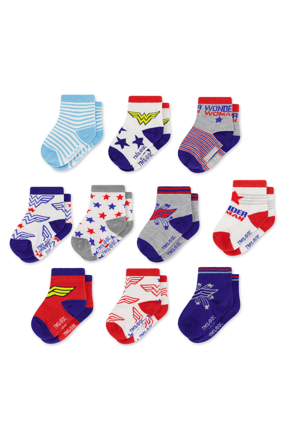 Baby Boys’ and Girls’ Socks - 12 Pack Batman, Wonder Woman, Superman, Justice League (0-24M)