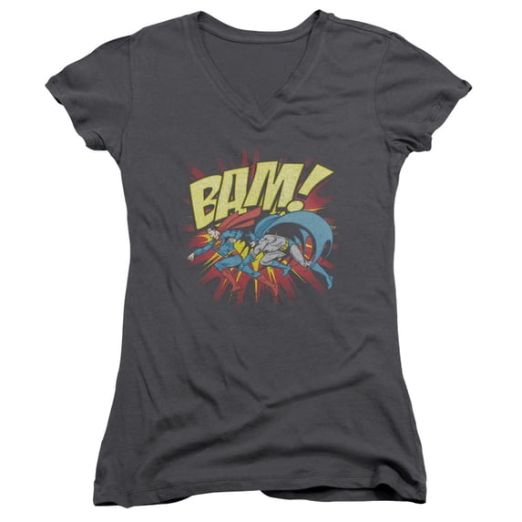 DC Comics Bam Junior Women's V-Neck T-Shirt Charcoal