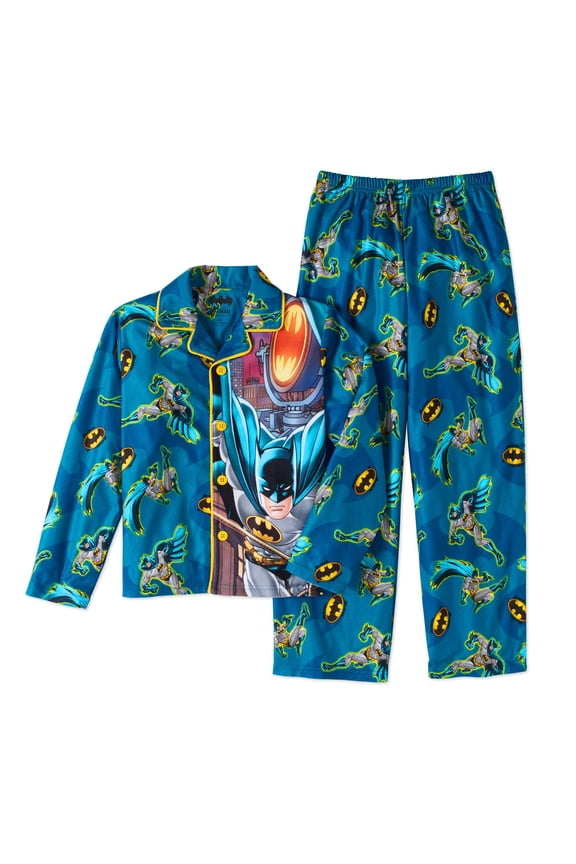 DC Comics Batman 2 PC Long Sleeve Button Down Coat Pajama Set Boy Size S 6/7