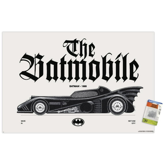 DC Comics Batman: 85th Anniversary - The Batmobile 1989 Wall Poster with Pushpins, 22.375" x 34"