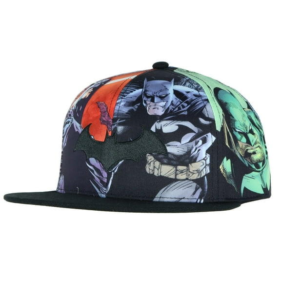 DC Comics Batman Allover Sublimated Scene Design Flat Bill Adjustable Snapback Hat Baseball Cap OSFM