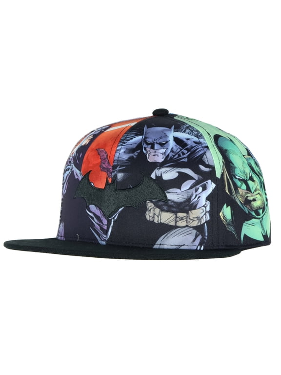 DC Comics Batman Allover Sublimated Scene Design Flat Bill Adjustable Snapback Hat Baseball Cap OSFM