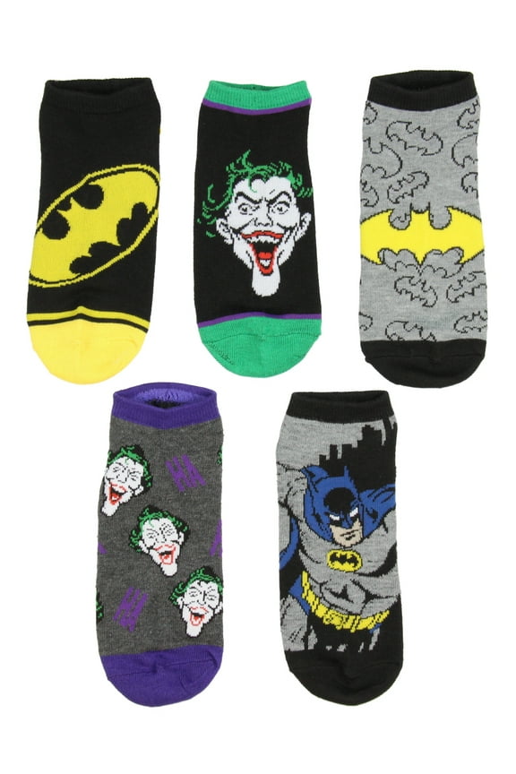 DC Comics Batman And Joker Designs 5 Pack Men And Women Ankle Socks