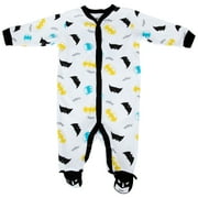 DC Comics Batman Baby Boy Romper with Footie Sleeper Printed Coverall White/Yellow, 6-9 Months