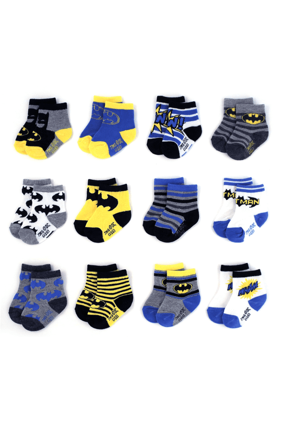 Batman Baby Socks for Boys 0-6 months, 6-12 Months, and 12-24 Months, 12 Pack