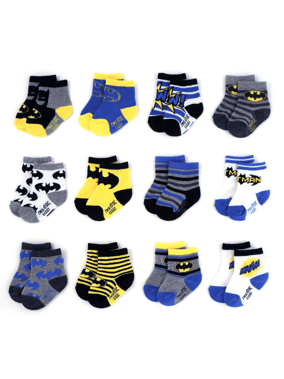 Batman Baby Socks for Boys 0-6 months, 6-12 Months, and 12-24 Months, 12 Pack
