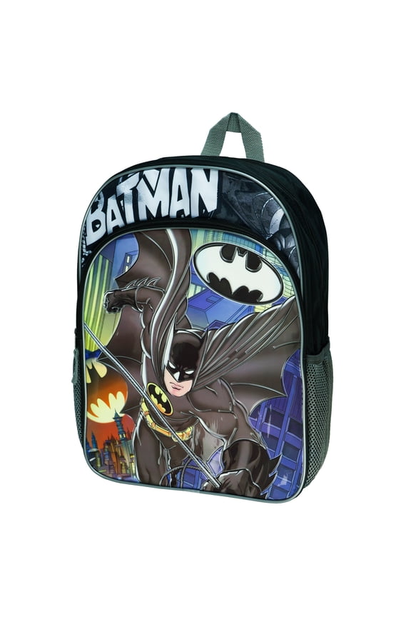 DC Comics Batman Backpack Gotham City 16" Bookbag with Adjustable Shoulder Straps