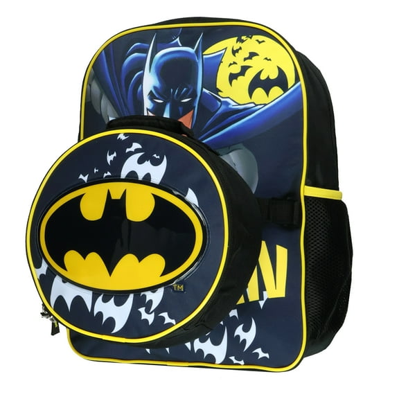 DC Comics Batman Backpack with Removable Bat Signal Insulated Lunch Box Tote Bag 16"