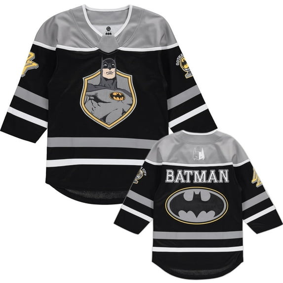 DC Comics Batman Boys 4-20 Long Sleeve Hockey Jersey Black/Grey