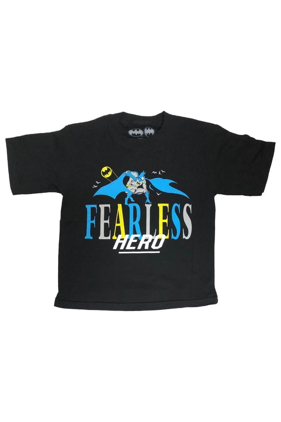 DC Comics Batman Boys Short Sleeve Black Fearless Hero Tee Shirt T-Shirt S 6/7