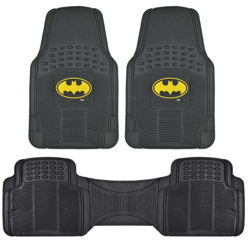 DC Comics - Batman Car Floor Mats 3pc Set - Logo on Heavy Duty Rubber, Fits Most Cars Trucks Van SUVs