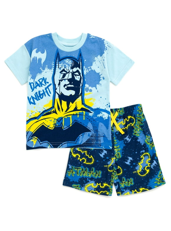 DC Comics Batman Drop Shoulder T-Shirt and French Terry Shorts Outfit Set Graffiti Toddler to Big Kid
