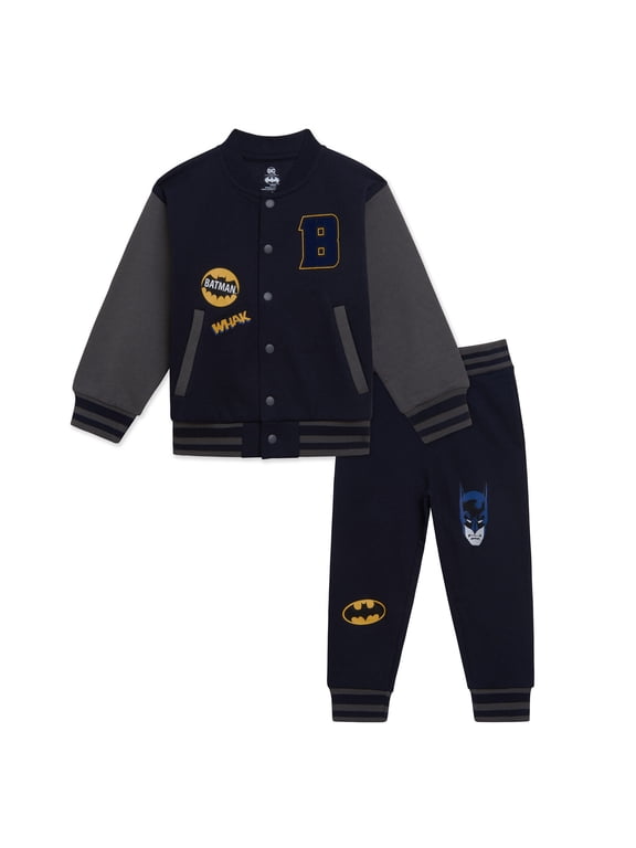Justice League Toddler Boys' Fleece Varsity Jacket and Pants Set Navy Grey Batman