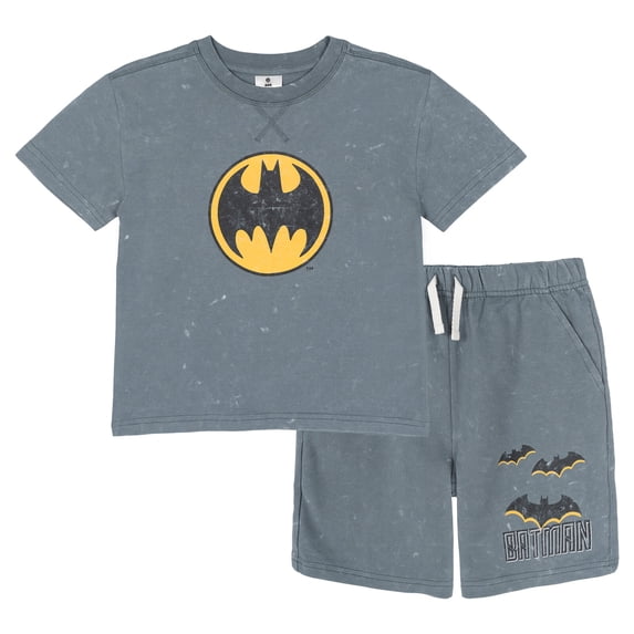 DC Comics Batman French Terry T-Shirt and Shorts Outfit Set Toddler to Big Kid