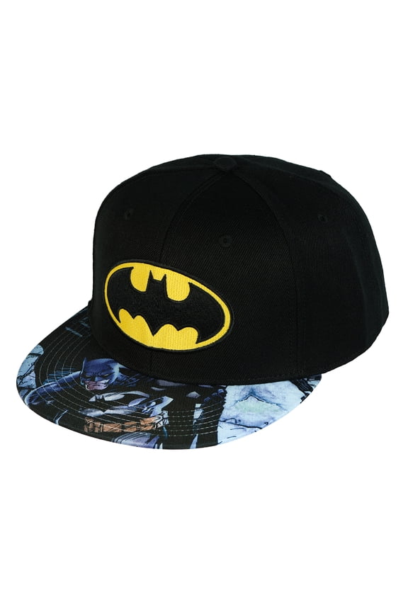 DC Comics Batman Hat Men's Embroidered Logo Flat Brim Snapback Cap OSFM