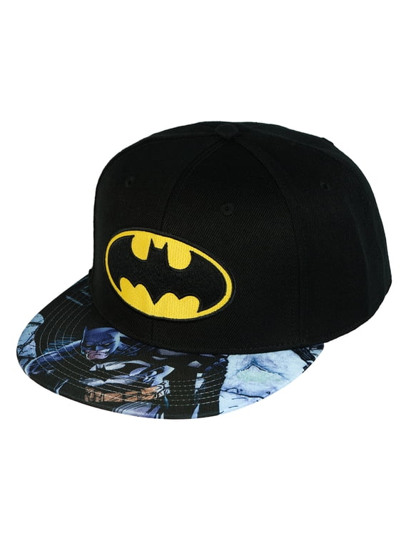 DC Comics Batman Hat Men's Embroidered Logo Flat Brim Snapback Cap OSFM