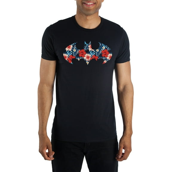 DC Comics Batman Hawaiian Tropical Bat Signal Black Tee Shirt T-Shirt-Medium