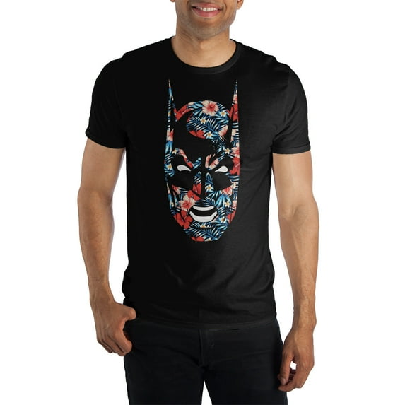 DC Comics Batman Hawaiian Tropical Batman Head Black Tee Shirt T-Shirt-Large