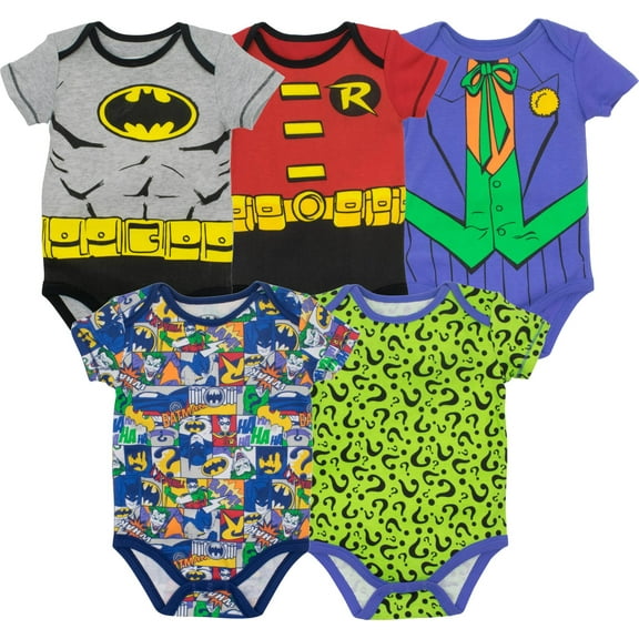 DC Comics Batman Joker Riddler 5 Pack Bodysuits Newborn to Infant
