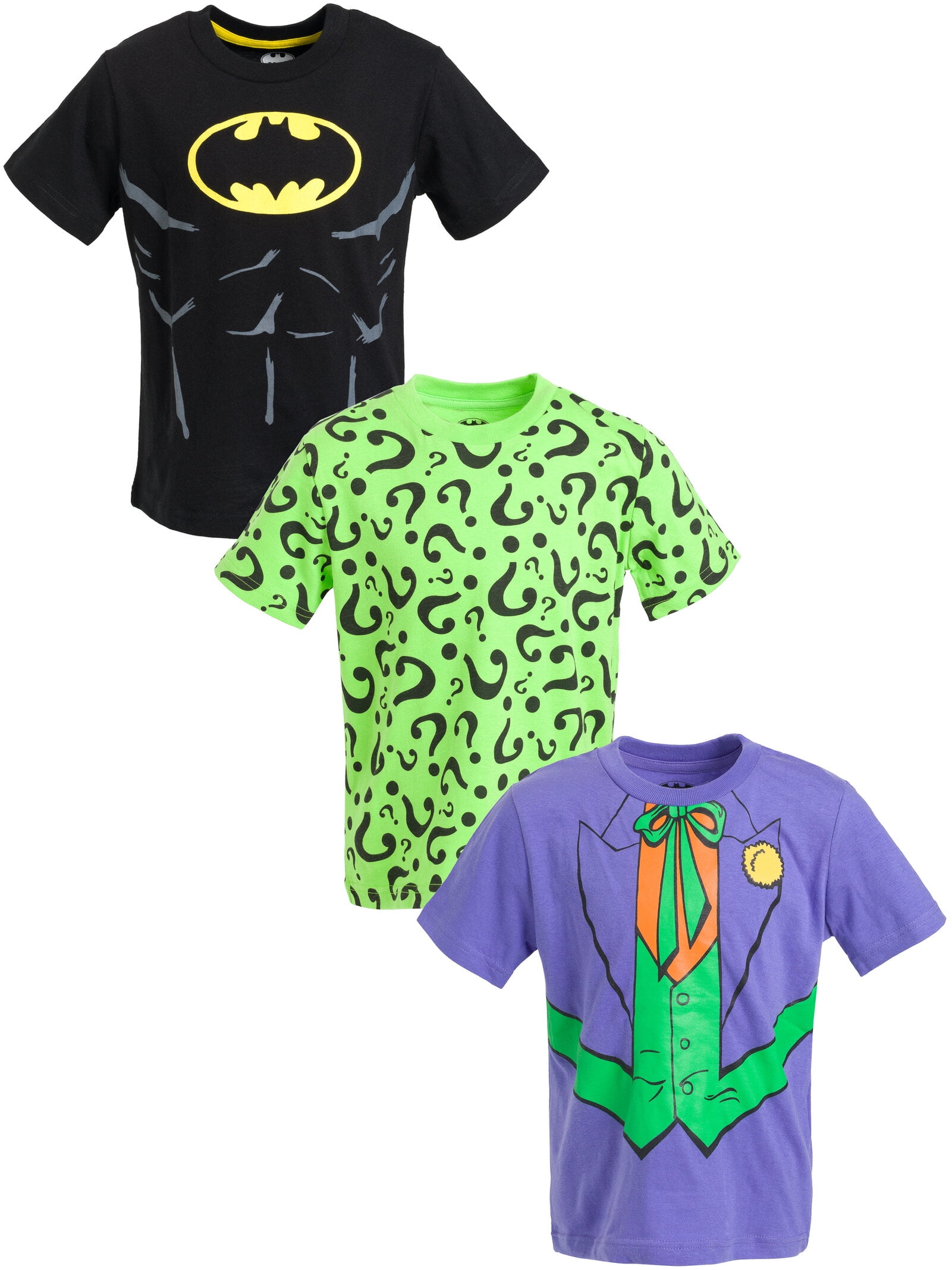 3 Batman Big Kid T-Shirts Comics Toddler Boys to Joker Pack DC Riddler Little