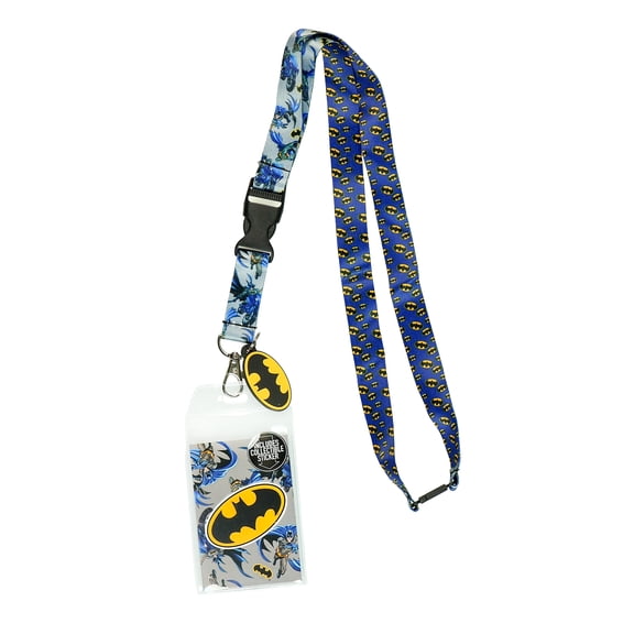 DC Comics Batman Lanyard Breakaway Clip Badge ID Holder With 1.5" Rubber Charm