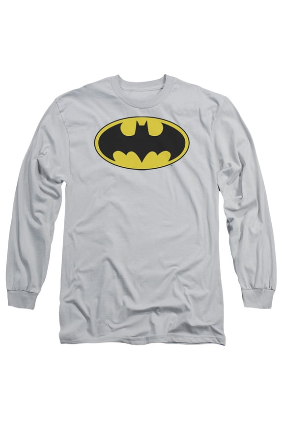 DC Comics Batman Logo Long Sleeve Adult 18/1 T-Shirt Silver