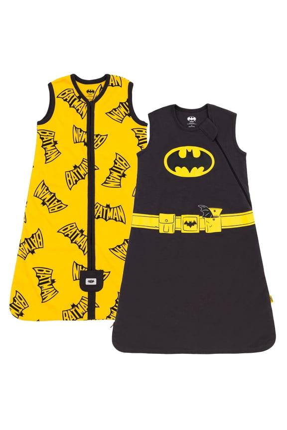 Batman Mens 2 Pack Zip Up Sleep Sacks Black / Yellow Large