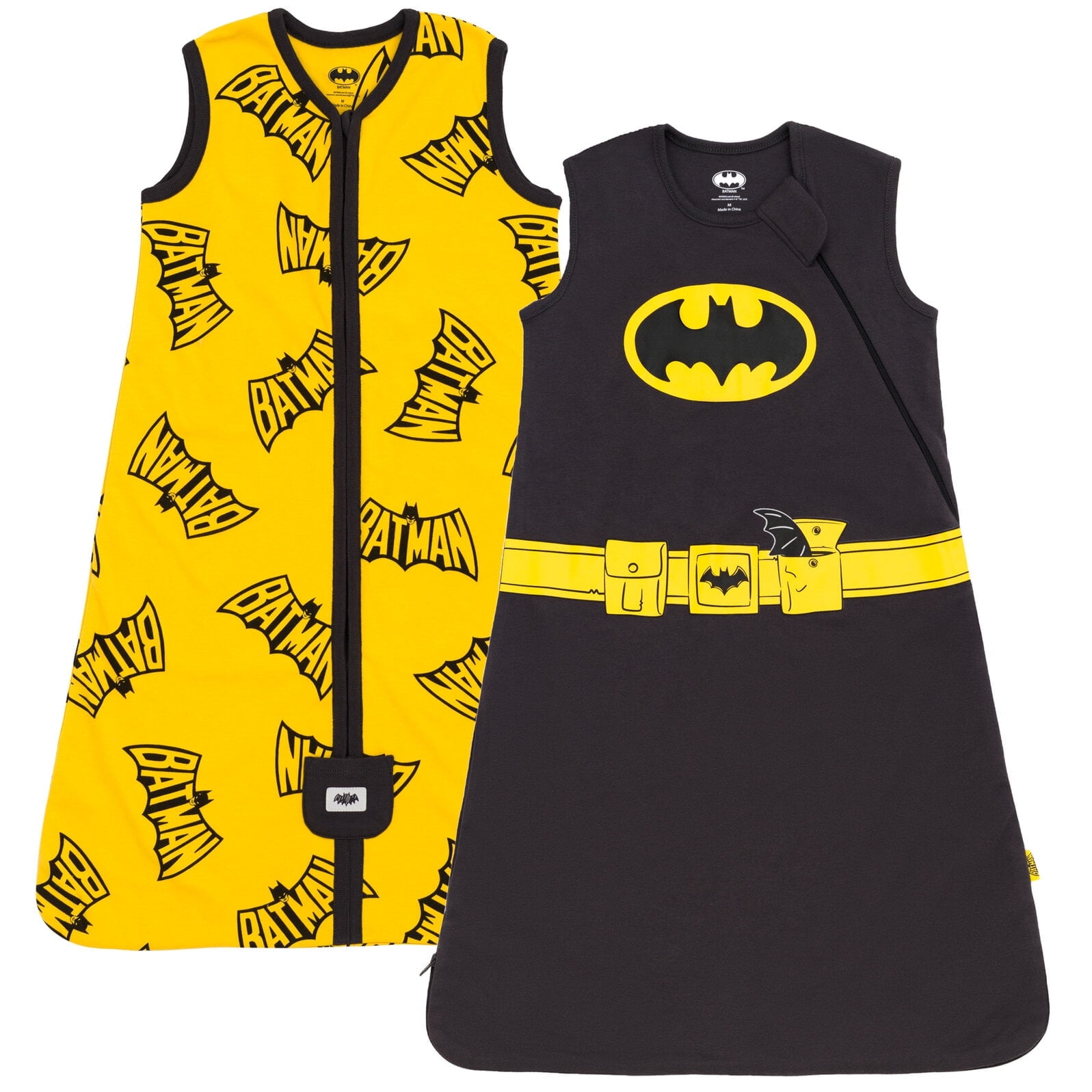 DC Comics Batman Mens 2 Pack Zip Up Sleep Sacks Black / Yellow X-Large