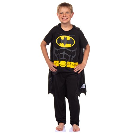 DC Comics Batman Pajama Boys' 3 Piece Short Sleeve Shirt And Pant Set With Detachable Cape Sleepwear Loungewear