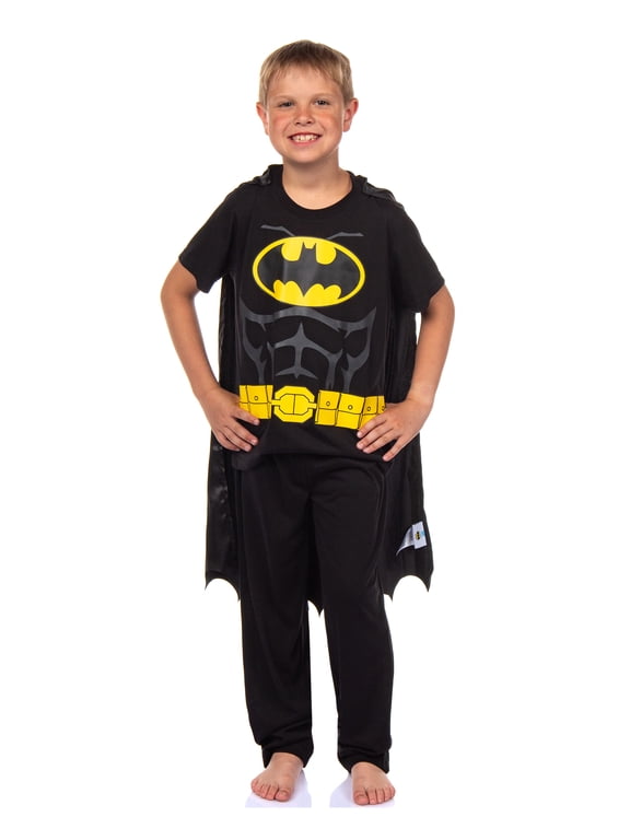 DC Comics Batman Pajama Boys' 3 Piece Short Sleeve Shirt And Pant Set With Detachable Cape Sleepwear Loungewear