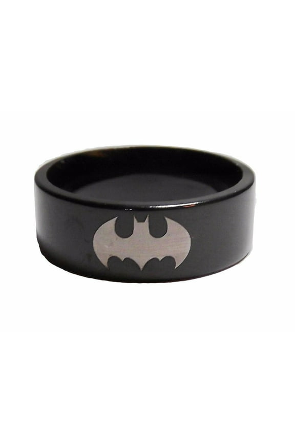 DC Comics Batman Repeat Bat Symbol Black Stainless Steel Band Ring Size 11