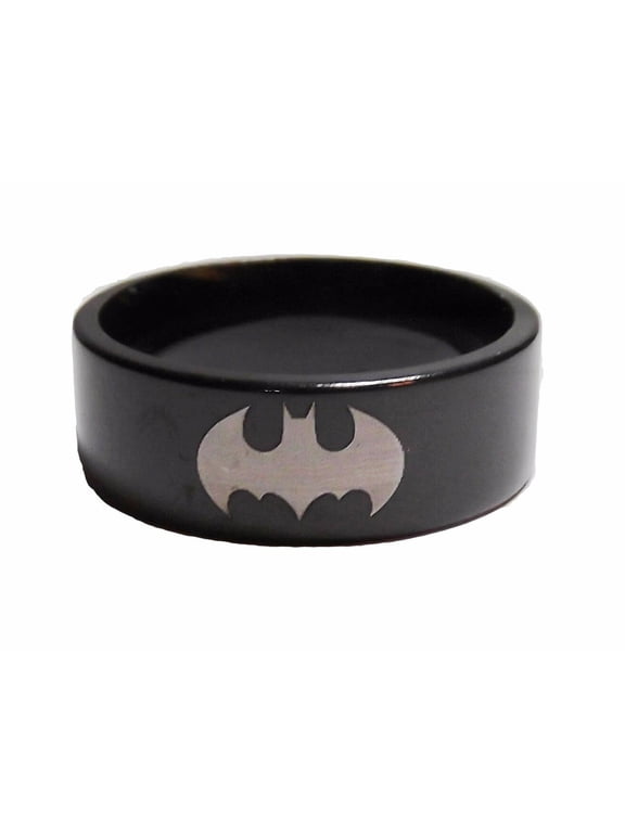 DC Comics Batman Repeat Bat Symbol Black Stainless Steel Band Ring Size 12