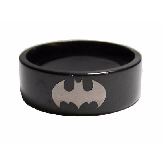 DC Comics Batman Repeat Bat Symbol Black Stainless Steel Band Ring Size 8