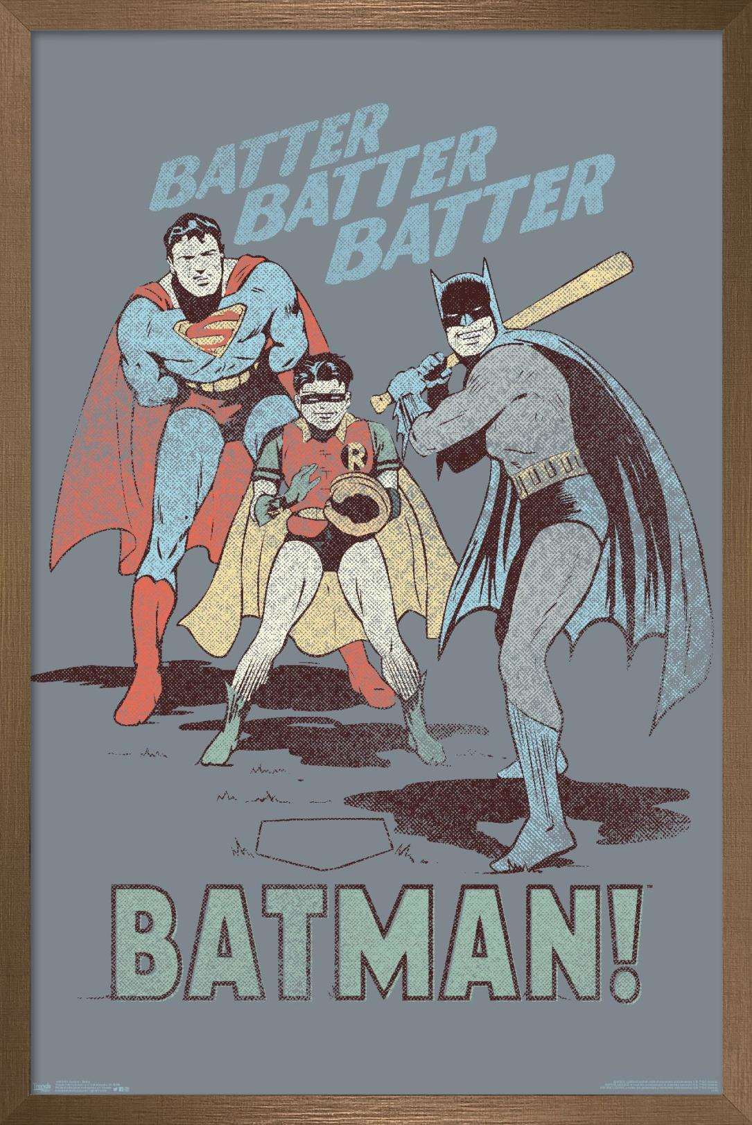 DC Comics - Batman - Robin - Superman - Batter Wall Poster, 14.725" x 22.375", Framed