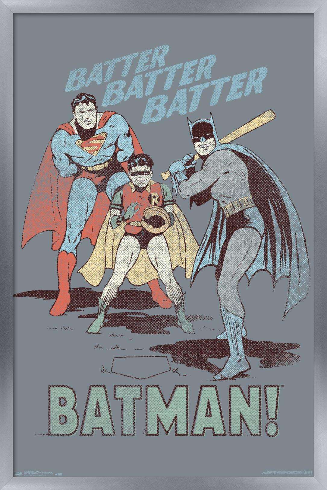 DC Comics - Batman - Robin - Superman - Batter Wall Poster, 14.725" x 22.375", Framed