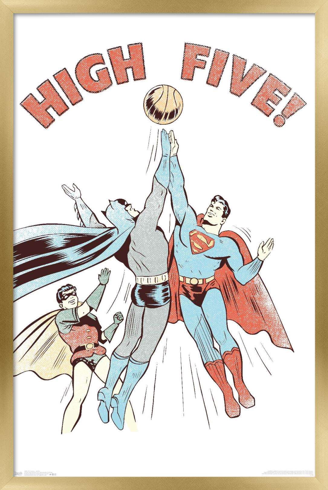 DC Comics - Batman - Robin - Superman - High Five Wall Poster, 14.725" x 22.375", Framed