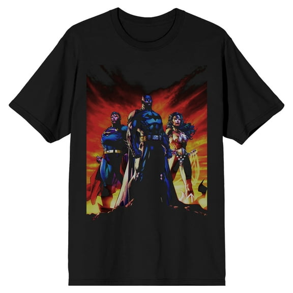 DC Comics Batman Superman Wonder Woman: Trinity Specialty Soft Hand Print Men's Black Tee T-Shirt Shirt-Medium