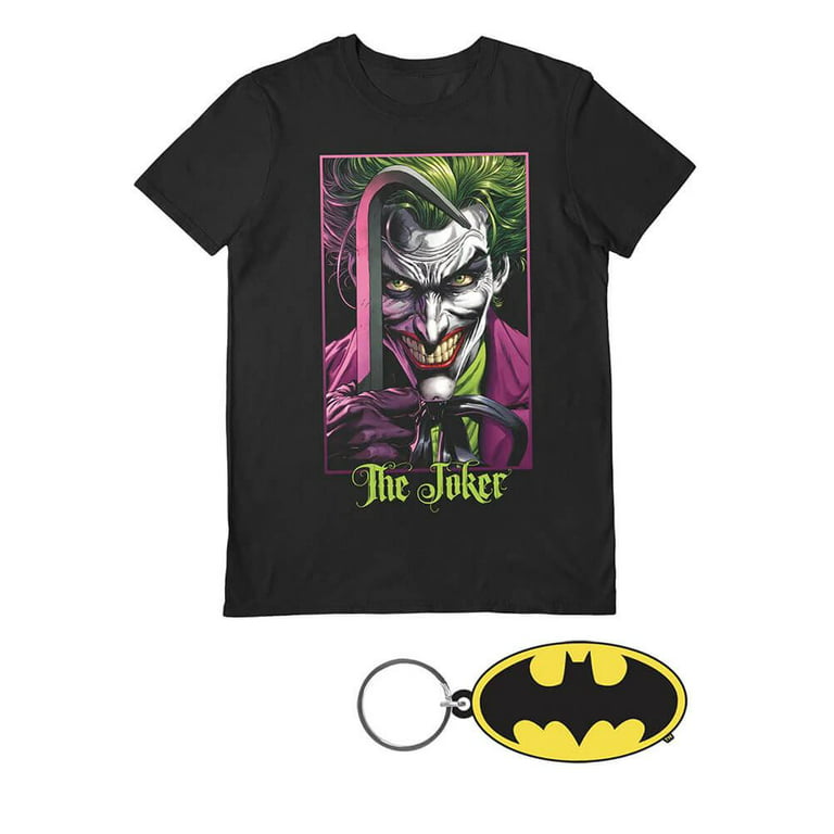DC Comics Batman The Joker Crowbar T-Shirt - Regular Fit Adult Crew Neck Tee  and Keyring Gift Set: Small