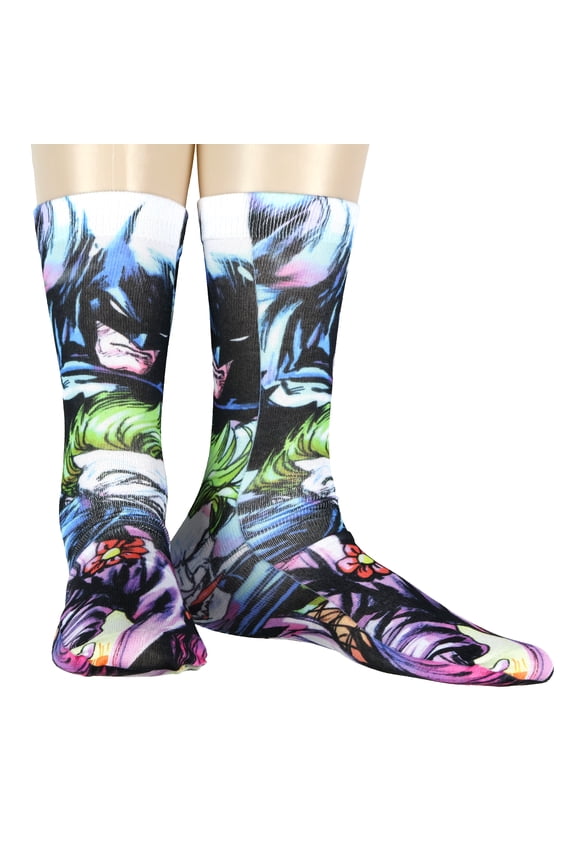 DC Comics Batman and Joker Socks Adult Allover Sublimated Character Design Mid-Calf Crew Socks