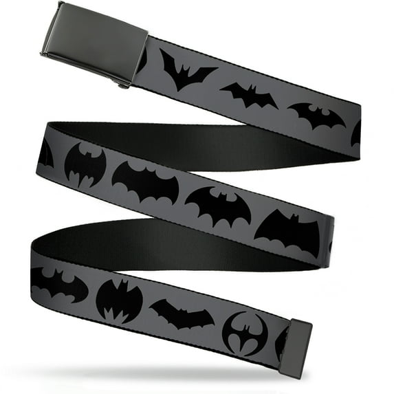 Adjustable Belt, Clamp Buckle, Cut-to-Fit, Bat Logo Transitions Gray Black