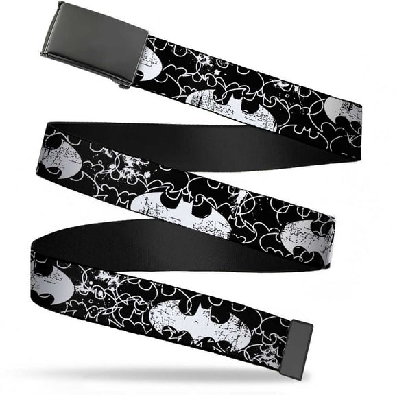 Adjustable Belt, Clamp Buckle, Cut-to-Fit, Batman Outlines Black White