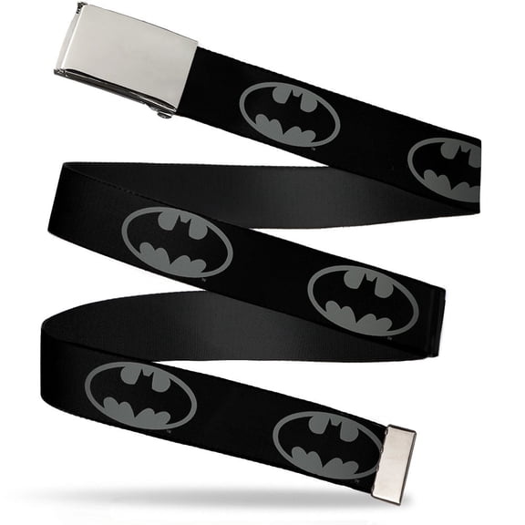 Adjustable Belt, Clamp Buckle, Cut-to-Fit, Batman Shield Black Gray