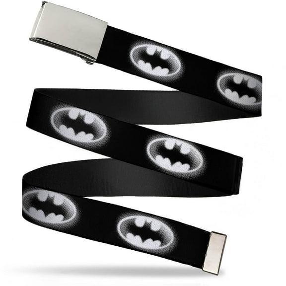 Adjustable Belt, Clamp Buckle, Cut-to-Fit, Cloudy Bat Signal Black White