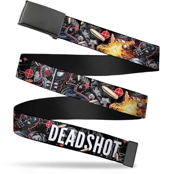 Adjustable Belt, Clamp Buckle, Cut-to-Fit, Deadshot Face Pose Targets Bullets