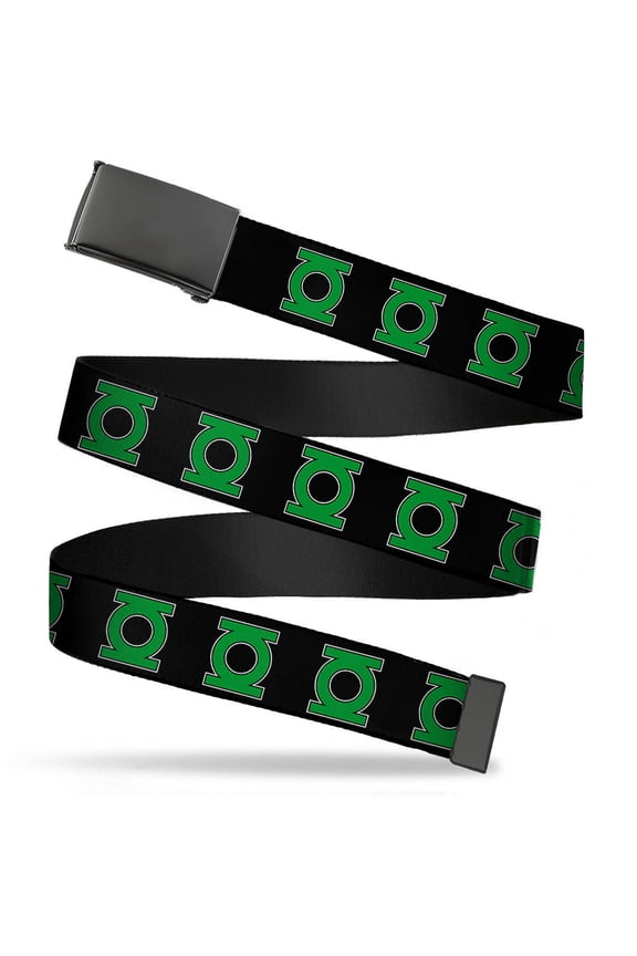 Adjustable Belt, Clamp Buckle, Cut-to-Fit, Green Lantern Logo Black Green