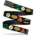 thumbnail image 1 of Adjustable Belt, Clamp Buckle, Cut-to-Fit, Justice League Superhero Logos Close Up Black, 1 of 3